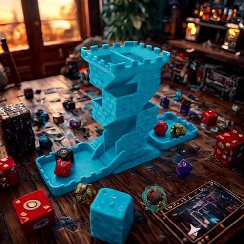 Castle Retro Black Dagger Dice Dice Tower Dungeons and Dragons RPG Tabletop Roleplaying Game Jail D&D (Random 7PCS D20 Dice Set Included) Blue - color: Blue