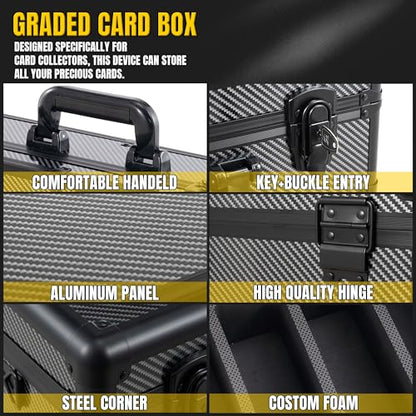Graded Card Storage Box – Aluminum Alloy Trading Cards Case Holds 140+ Graded Cards, Sports Card Storage Box with Lock, Fits PSA, CSG, BGS (Large Carbon Fiber) - color: 4 Row-Carbon Fiber