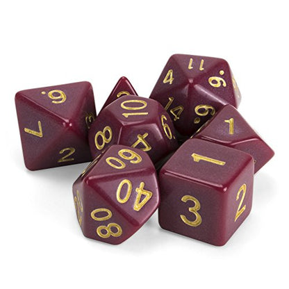Wiz Dice Crimson Queen Set of 7 Polyhedral Dice, Solid Dark Red Tabletop RPG Dice with Clear Display Box