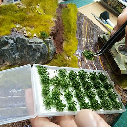 28 Pcs Green Bushy Tufts Lowland Shrubs Tuft Terrain Model Kit Static Scenery Model DIY Miniature for Train Landscape Railroad Scenery Sand Military Layout Model War Gaming Terrain