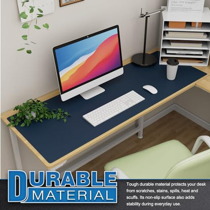 K KNODEL Large Office Leather Desk Mat, Mouse and Keyboard Pad, Computer and Laptop Mat, Desktop Protector and Cover, Writing Pad and Blotter (47.2"x17", Dark Blue) - color: Dark Blue, size: 47.2" x 17"