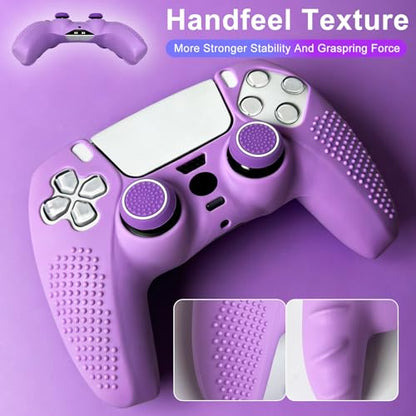 Anti-Slip Purple Controller Skin,Studded Edition Protective Silicone Cover Skin Grips Compatible with PS5/Slim/Pro Controller and 6 PCS Thumb Grips Caps. - color: Purple