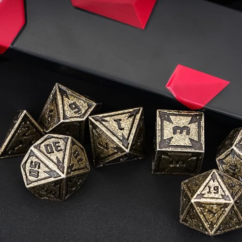 UDIXI Metal Dice Set D&D RPG Metal DND Dice Set for Tabletop Game (Bronze) | 7-Pieces, Lozenge Pattern, Zinc Alloy Material, Gorgeous Gift Case, DM Gift, for Dungeons and Dragons Role Playing Games - color: Brass