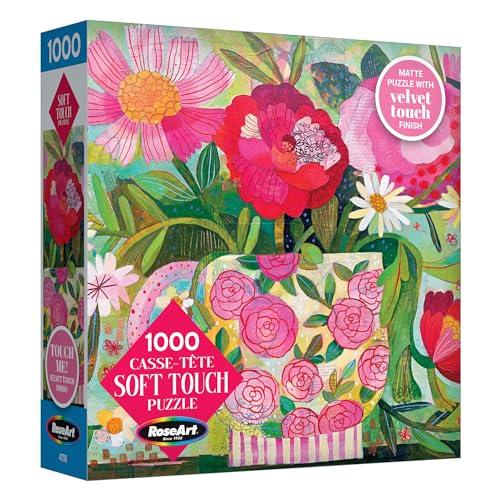RoseArt - Soft Touch - Cup Full of Rosie - 1000 Piece Jigsaw Puzzle, Vibrant Flower Art Puzzle for Adults - Made in USA - style: Cup Full Of Rosie