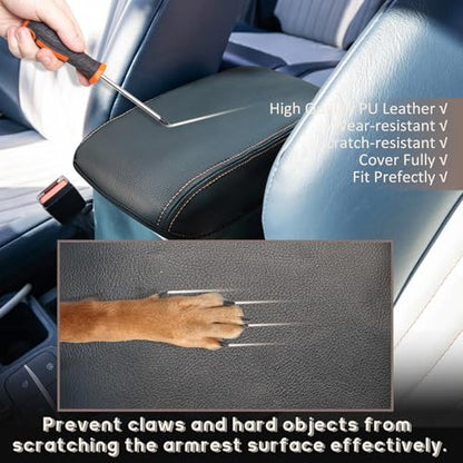 ramuel Armrest Center Console Cover for Ford Maverick 2022-2025 | PU Leather Protector Pad，Anti-Scratch，Non-Slip - size: for Maverick 2025 2024 2023 2022 (Orange Line)