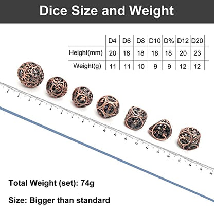 DND Dice,Hollow D&D Metal Dice,Unique Round Ball Design Octopus Dice with Gift Box for Dungeons & Dragon Gaming,7 PCs Steampunk Polyhedral D and D Dic(Ball Octopus red Copper) - color: Ball Octopus Red Copper