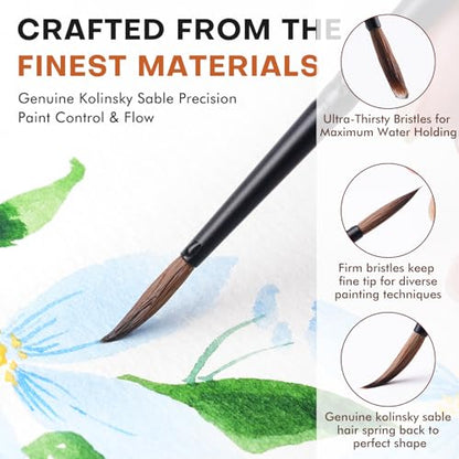 Golden Maple Kolinsky Sable Brushes, 6PCS Fine Point Watercolor Brushes, Professional Model Miniature Paint Brushes Suitable for Watercolor, Gouache, Tempera, Acrylic, Figure Painting