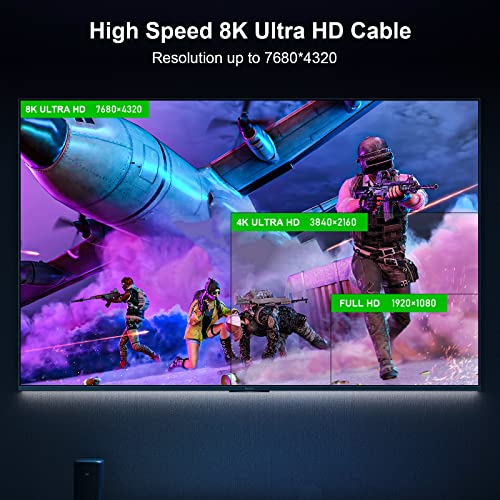 8K Fiber Optic HDMI Cable 6ft, 48Gbps Ultra High-Speed HDMI 2.1 Cable 8K@60Hz 4K@120Hz Dynamic HDR/eARC/HDCP 2.3, Directional HDMI Cord Compatible with Game Console PS5 Xbox Series X/Blu-ray/TV etc - size: 6.56 ft