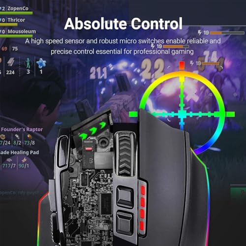 Redragon M801 Wireless Gaming Mouse, RGB Gaming Mouse with MMO 9 Programmable Macro Editing Buttons, UP 16000 Adjustable DPI, Rapid Fire Button for Game, Windows,PC - Wireless, Black - color: Black