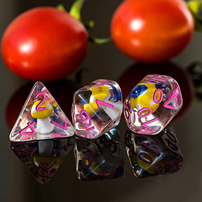 UDIXI Yellow Mushroom DND Dice 7PCS Polyhedral Dice Set for Tabletop Games | Velvet Storage Bag, DM Gift, for Dungeons and Dragons Role Playing Games Board Games - color: Mushroom Yellow