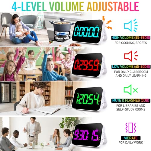 Kitchen Timer for Cooking, Rechargeable Digital Magnetic Timer with Large LED Display, Loud Alarm, Sound Countdown, 4 Volume Levels and 3 Brightness for Classroom, Study (RGB) - color: Rgb