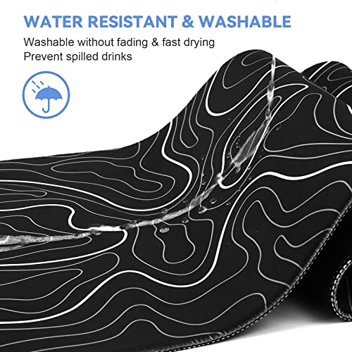 DIGSOM Gaming Mouse Pad, Black with White Topographic Line, 31.5x11.8in | XL Mouse mat, Smooth surface, Anti-slip rubber base, For keyboard and mouse, For home and office use - color: Black Topographic