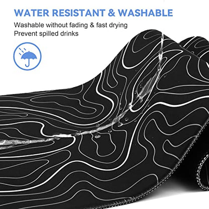DIGSOM Gaming Mouse Pad, Black with White Topographic Line, 31.5x11.8in | XL Mouse mat, Smooth surface, Anti-slip rubber base, For keyboard and mouse, For home and office use - color: Black Topographic