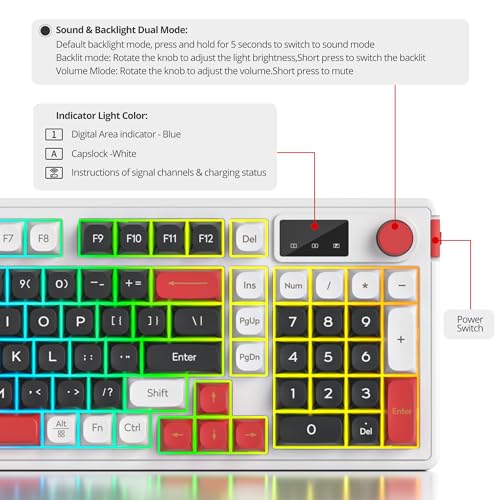 Fogruaden 96% Wireless Silent Quiet Gaming Keyboard with Number Pad & Knob, Mechanical Feel, Spill-Resistant, Multimedia Keys, Wired/BT/2.4G, USB Rechargeable Membrane Computer Keyboard for Win/Mac - color: Black