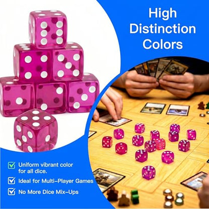 12 Piece 19 mm Casino Style Dice Set, Acrylic Translucent D6 Dice with Square Rounded Edge, Rose Red for Craps, Table Games, Board Games, RPG, MTG, DND(Rose red) - color: Rose Red