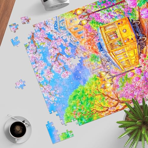 Puzzles for Adults 1000 Pieces, Jigsaw Puzzle for Adults, Fun Challenging Puzzle, City Tram Puzzles Game, Interlock Perfectly No Dust, Gifts for Easter Mother’s Day - color: City Tram