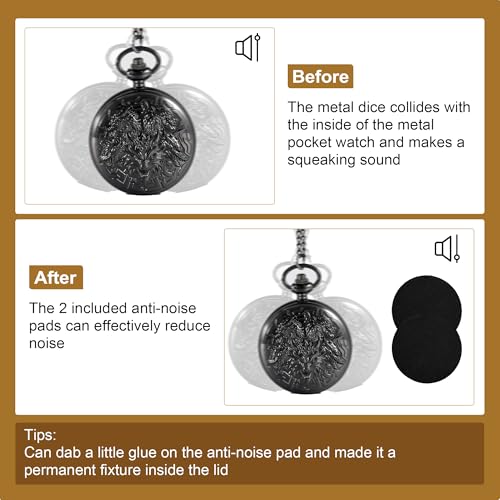 Kabinka DND Dice Set, 7pcs Mini Metal Dice with Pocket Watch Shell, Portable D&D Dic with Necklace, Dungeons and Dragons Dice for RPG(Five-Headed Dragon, Black) - color: Black, style: Five-Headed Dragon