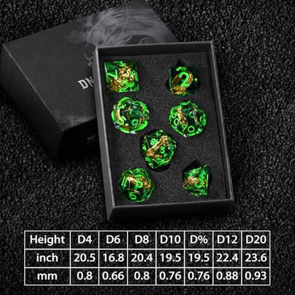 FONVGOGO Magic Lord Rings DND Dice Set, Sharp Edge Resin D and D Dice with Box 7Pcs Dungeons and Dragons Polyhedral Dice Set for Role Playing Game Gift Tabletop Games (Ring Green) - color: Ring Green