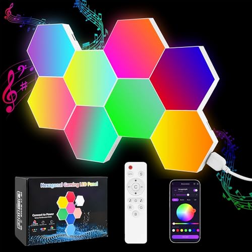 8 Pack DIY Hexagon LED Lights, Music Sync RGB Gaming Lights with APP Smart Wall Lights for Bedroom Living Room Decor - color: Multicolor 8 Pack