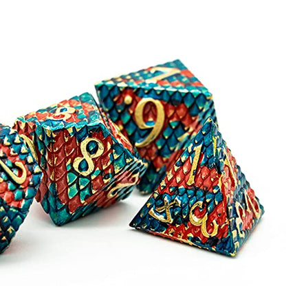 UDIXI Metal Dice Set, Dragon Scale D&D Metal DND Dice for Role Playing Game | 7PCS, Solid Metal, Metal Dice Box, DM Gift, for Dungeons and Dragons RPG Tabletop Games Board Games - color: Dragon Scale-orange and Blue