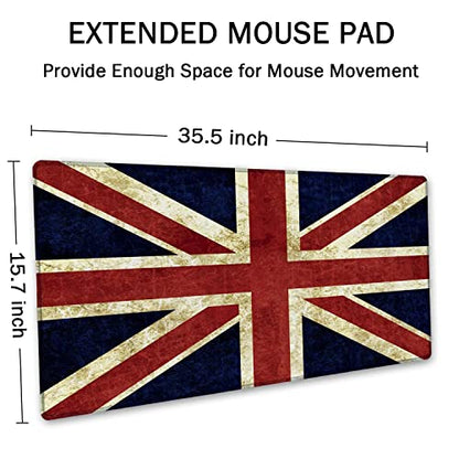 SSOIU Extended Gaming Mouse Pad (35.5x15.7 in), Large Non-Slip Rubber Base Mousepad with Stitched Edges, Waterproof Keyboard Mouse Mat Desk Pad for Work, Game, Office, Home - Flag of England - color: Flag of England