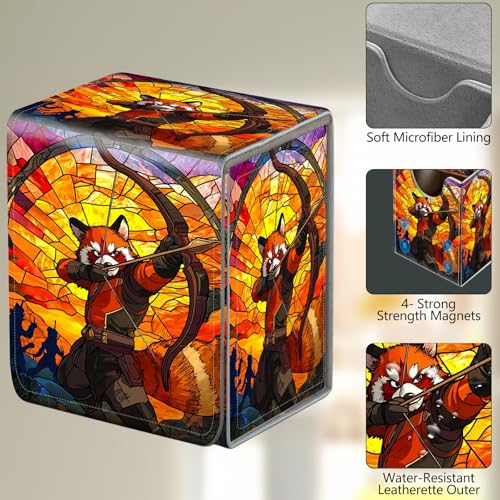 Card Deck Box, Card Storage Box Fits 100+ Single Sleeved Cards, Large Capacity PU Leather Card Storage Box with Strong Magnet for Magic Commander TCG/CCG, Fox Hunter - color: Fox Hunter