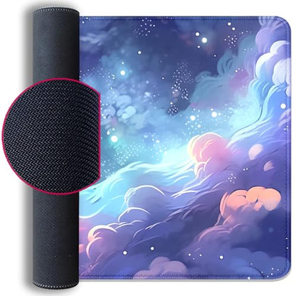 Stars Sky Dark Blue Cosmos Mouse Pad Desk Mat,Large Extended Gaming Mouse Pad with Stitched Edges,Non-Slip Waterproof Rubber Base for Office,Computer,Keyboard,Laptop and Home Desk Pad(27.5X11.8 in) - color: Blue Cloud