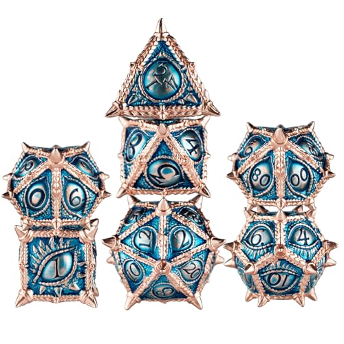 Surpass DND dice 7-Piece Set Metal dice Set Dragon Eye dice for Dungeons and Dragons Polyhedra Role Playing Game Set(Blue) - color: Blue