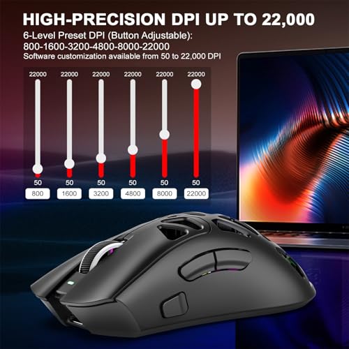 G11 Lightweight Wireless Gaming Mouse for FPS & Competitive Gaming, Tri-Mode Bluetooth 5.1/2.4GHz/USB-C, 22000 DPI RGB Mouse with Programmable Buttons for PC, Laptop & Mac (Black) - color: Black