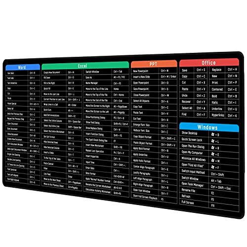 JIALONG Large Gaming Mouse Pad Desk Mat Office Software Excel Shortcuts Mousepad with Personalized Design Extended Size 35.4 X 15.7inches by Office Users - color: Black Shortcuts