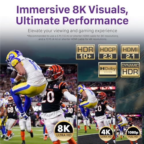 Fosmon HDMI 8K Bi-Directional Switch, Support 8K@60Hz 4K@120Hz HDR10+ HDCP 2.3 1 in 2 Out / 2 in 1 Out HDMI 2.1 Switcher, High Speed 48Gbps HDMI Splitter Compatible with PS4 PS5, Xbox, Roku, Apple TV