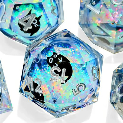 Dungeons and Dragons dice Set DND, polyhedral D&D Resin dice Set, Suitable for Role-Playing dice Game RPG Pathfinder DND dice Set - color: Quicksand Black Cat Silver