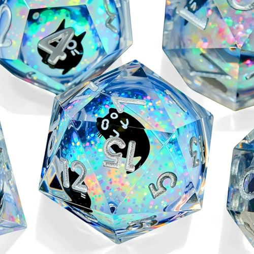Dungeons and Dragons dice Set DND, polyhedral D&D Resin dice Set, Suitable for Role-Playing dice Game RPG Pathfinder DND dice Set - color: Quicksand Black Cat Silver