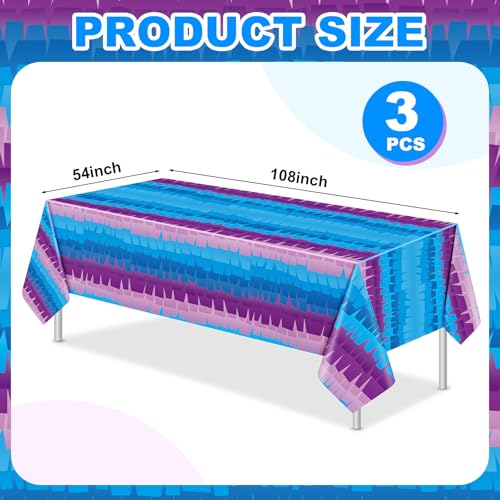 VitalCozy 3 Pcs Video Game Plastic Table Cloth Disposable 108 x 54 Inch Purple and Blue Plastic Tablecloths for Wedding Birthday Game Fan Gaming Theme Party Decorations
