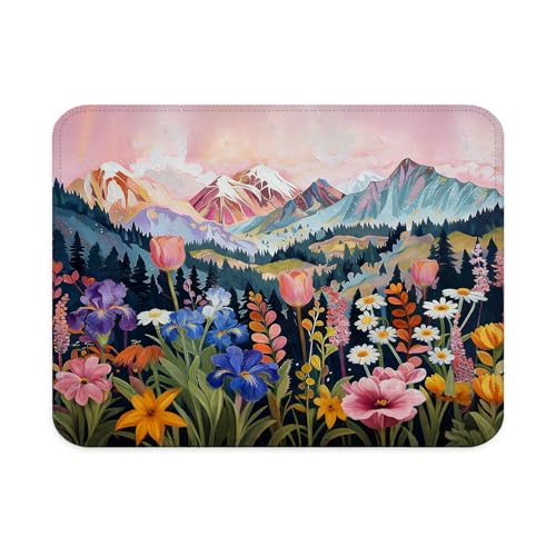 Boho Floral Mountain Landscape Mouse Pad, Maximalist Colorful Wildflower Nature Mouse Pad for Work Computers Laptop Home Office Dorm Desk Accessories, 9.5x7.9 Inch - color: Landscape Flowers Mouse Pad I