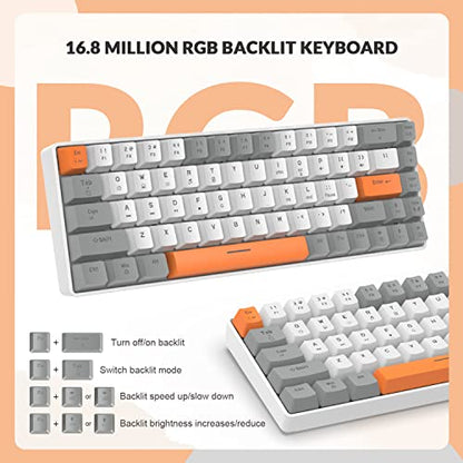 ZIYOU LANG 65% Wired RGB TKL Portable Mechanical Gaming Keyboard Light Gray Red Switch with Coiled Cable and White Cloud Wrist Rest for PC Mac Gamer