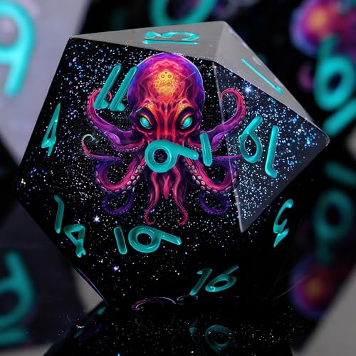 Cthulhu DND Double Layered Resin Dice Set, 7Pcs Sharp Edge D&D Dice for Dungeons and Dragons RPG MTG D and D Role Playing Playing Tabletop Games D20 D12 D10 D8 D6 D4 Starry Black - color: Cthulhu Blue