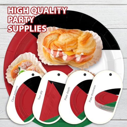 96 Pcs Palestine Flag Palestinian Party Decorations Serves 24 | Palestinian Paper Plates and Napkins Palestine Theme Tableware Set for Soccer Events Country Decoration Sports Party Supplies - style: Palestine Themed Plates m