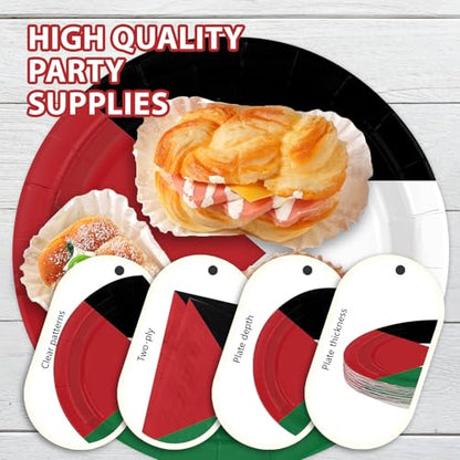 96 Pcs Palestine Flag Palestinian Party Decorations Serves 24 | Palestinian Paper Plates and Napkins Palestine Theme Tableware Set for Soccer Events Country Decoration Sports Party Supplies - style: Palestine Themed Plates m