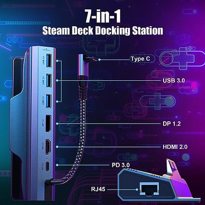 Docking Station for Steam Deck/ROG Ally, 7-in-1 Steam Deck Dock with HDMI 2.0,DP1.2 4K@60Hz, Gigabit Ethernet, 3 USB 3.0 and 100W PD Fast Charging Port, Compatible with Steam Deck