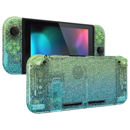 eXtremeRate DIY Replacement Shell Buttons for Nintendo Switch, Custom Back Plate for Switch Console, Housing Case with Colorful Buttons for Joycon Handheld - Glitter Gradient Translucent Green Blue - color: Glitter Gradient Translucent Green Blue