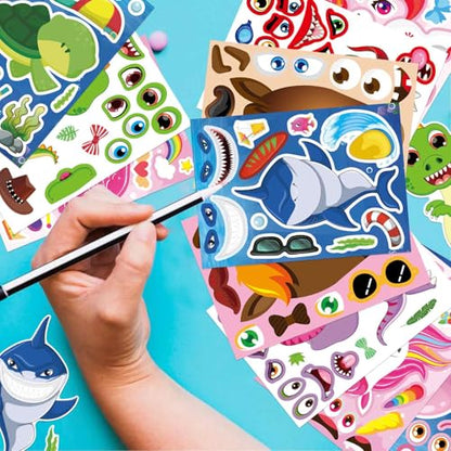 24 Sheets Make a Face Stickers for Kids Toddlers, Make Your Own Animal Mix and Match Sticker Sheets with Sea Animals Horses Dinosaurs Unicorns for Kids Crafts Party Favors Goodie Bags Stuffers - style: Animal