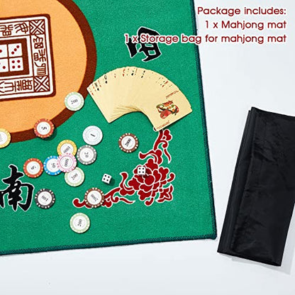 Juexica Mahjong Mat with Carrying Bag, 31.5 x 31.5 Inch Non-Slip Noise-reducing Mahjong Table Cover for Cards, Poker and Tile Games(Green) - color: Green