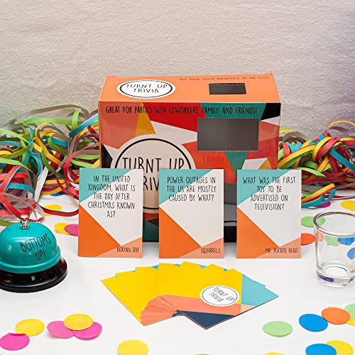 Turnt Up Trivia Card Game for Adults - Call Bell Game for Family and Friends - Bachelor and Birthday Party Trivia With 1.5 Oz Shot Glass (44 Ml)
