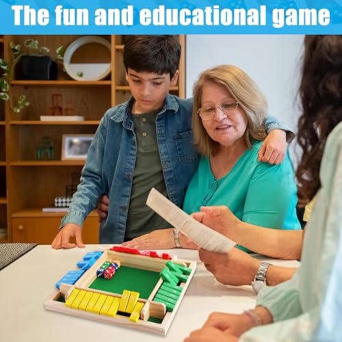 Shut The Box Dice Game, 4-Players Wooden Board Game with 8 Dices, Family Math Games for Kid and Adult,Perfect Tabletop Game for Classroom,Home,Pub, Camping and Party
