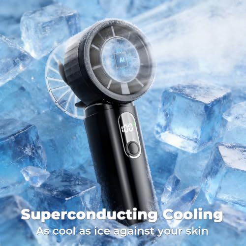 Portable Handheld Small Turbo Fan with Ice Cooling, Black | 5 Gear Strong Airflow, LED Display, 3000mAh Rechargeable Battery, 20000 RPM Powerful, Up to 12 Hrs,for Travel,Outdoor, Makeup - color: Black