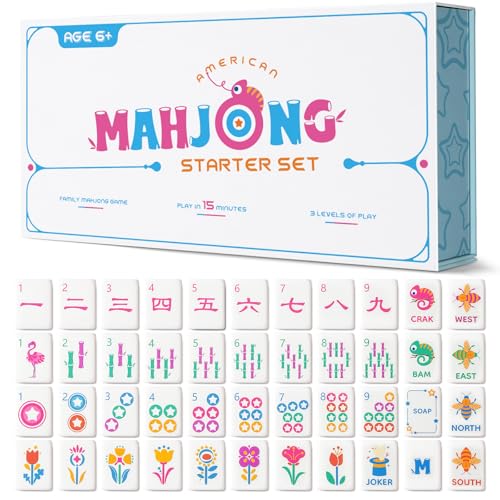 Mini Mahjong Set for Kids & Beginners, Portable Travel Mahjong Tiles Set American for Family, 160 Acrylic Mini Mahjong Tiles with Carrying Bag, Mat, Racks, Mah Jong Starter Kit for Ages 6+