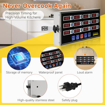 Commercial Kitchen Timer for Cooking, 12 Channel Timer Restaurant Kitchen Supplies, Heavy-Duty Timer - Stainless Steel | Digital LED Technology | Reminder Function | Loud Alarm - size: 12 channel