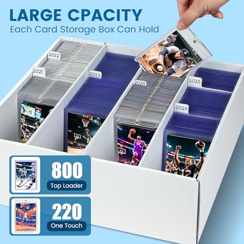 4 Pack Trading Card Storage Box - Holds 640 Top Loaders & 176 One Touch - Cardboard Case with Dividers for Sport Cards (4 Rows) - size: 4 Rows