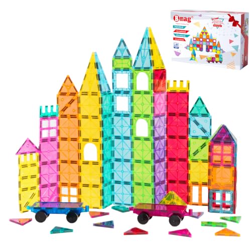 Bmag Magnetic Tiles Building Blocks Set with 2 Cars 100Pcs, Designed for Open-Ended Building and Versatile Play, Gifts for STEM Support and Parent-Child Interaction for Kids Aged 3+ - size: 100